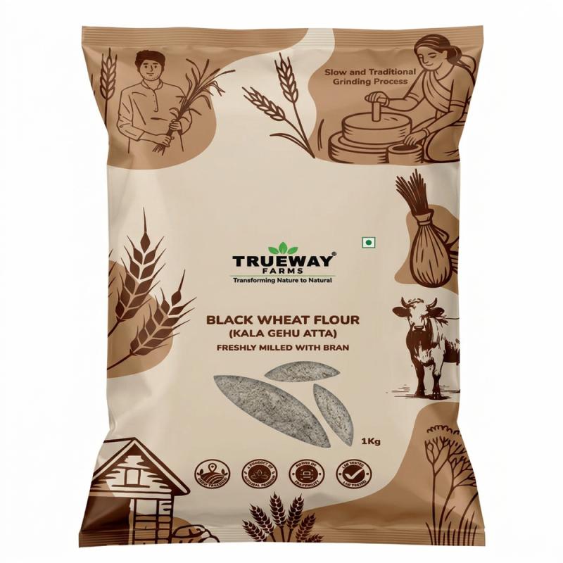 Trueway Farms Organic Black Wheat Flour (kala Gehu Atta) –5kg | Stone Grounded Flour | High Fiber, Low Gi, Low Gluten | Antioxidant Rich