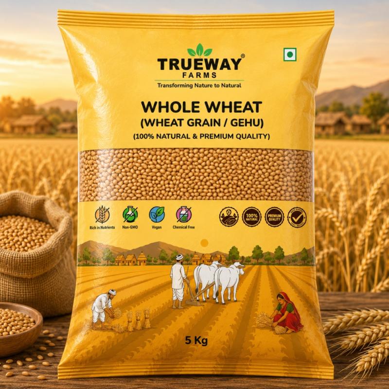 Trueway Organic Farms Whole Wheat Grain (gehu) 5 Kg | 100% Natural Premium Quality Wheat | Whole Wheat For Atta, Flour & Daily Cooking