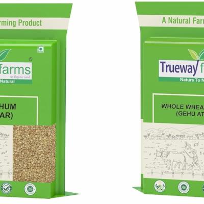 Trueway Farms Organic Sorghum (jowar) 1.85 Kg & Trueway Farms Organic Wheat Flour -1.85kg Pack | Stone-ground Chakki Atta | Pure Organic Atta For Roti, Chapati & Baking (combo Of 2