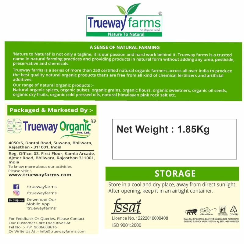 Trueway Farms Organic Bansi Wheat Flour (bansi Gehu Atta) -1.85 Kg | Stone Grounded Flour | Soft Roti Atta | High Fiber, Low Gi | Rich In Nutrients